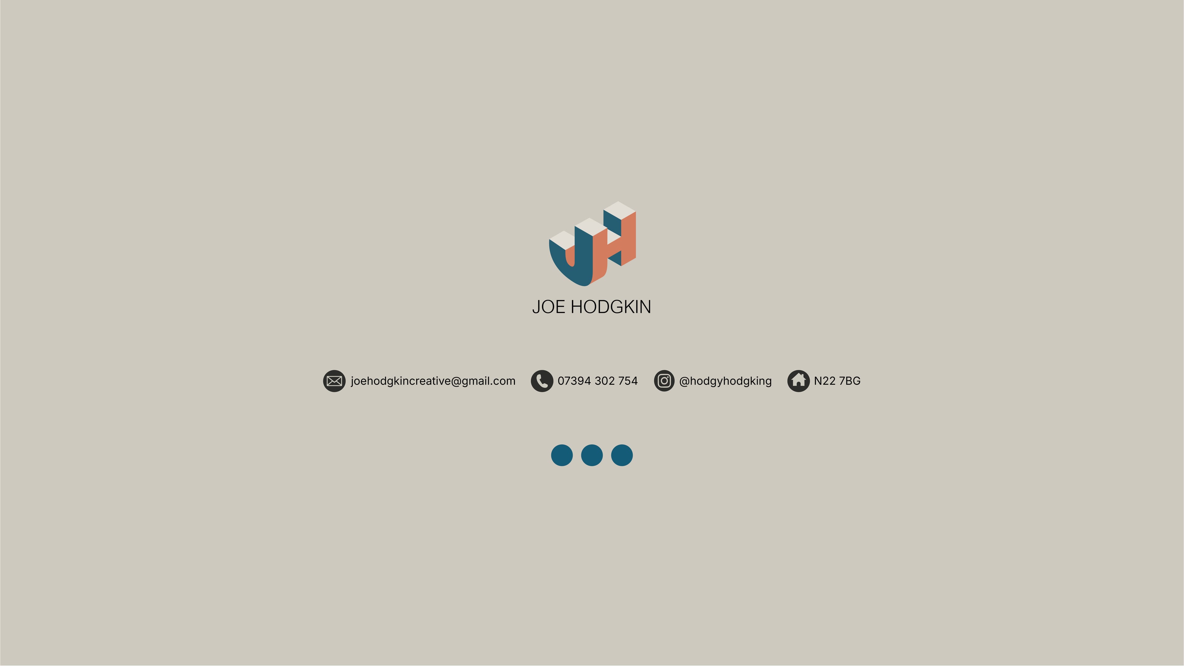 Contact details — JH logo with email, phone number, Instagram handle, and location