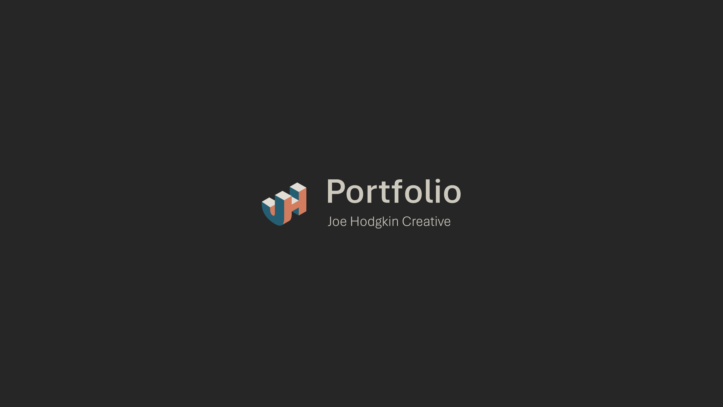 Portfolio cover — JH logo with heading "Portfolio" and tagline: digital, print, visual identity, photography